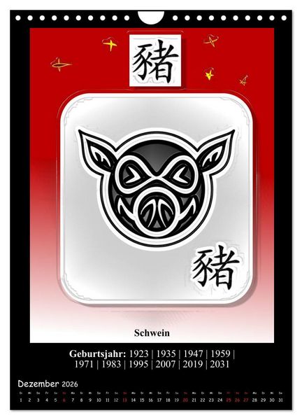 Produktbild: Chinesisches Horoskop (Wandkalender 2026 DIN A4 hoch), CALVENDO Monatskalender