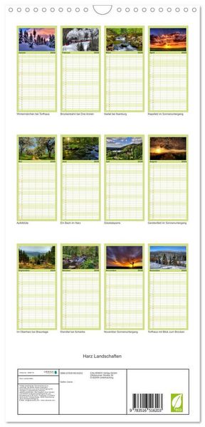 Produktbild: Familienplaner 2026 - Harz Landschaften mit 5 Spalten (Wandkalender, 21 x 45 cm) CALVENDO