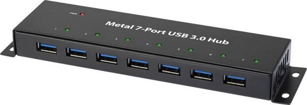 Produktbild: Renkforce RF-3955359 USB-Hub 7 Port USB-A USB 3.0 5 GBit/s zur Wandmontage, Metallgeh&auml;use Schwarz RF-3955359