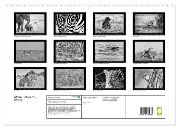 Produktbild: Afrika Schwarz - Weiss (hochwertiger Premium Wandkalender 2026 DIN A2 quer), Kunstdruck in Hochglanz