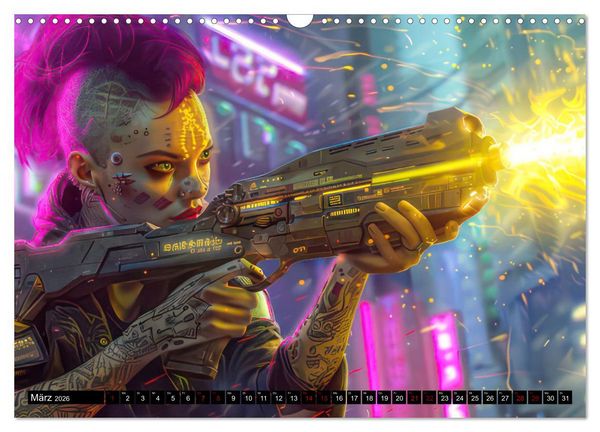 Produktbild: Cyberpunk - Hochtechnisierte Neonwelt (Wandkalender 2026 DIN A3 quer), CALVENDO Monatskalender