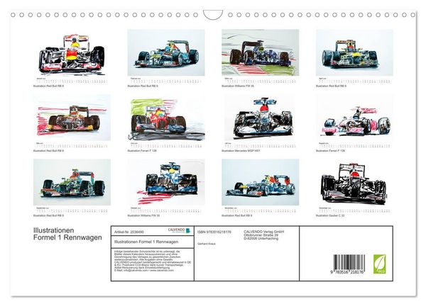 Produktbild: Illustrationen Formel 1 Rennwagen (Wandkalender 2026 DIN A3 quer), CALVENDO Monatskalender