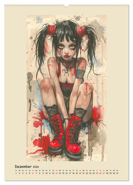 Produktbild: Gothic Punk Girls im k&uuml;nstlerischen Manga-Stil (hochwertiger Premium Wandkalender 2026 DIN A2 hoch), Kunstdruck in Hochglanz