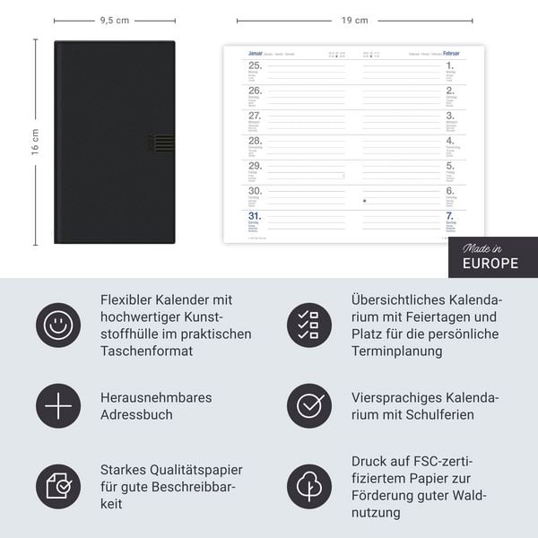 Produktbild: Wochen-Taschenkalender, schwarz 2027