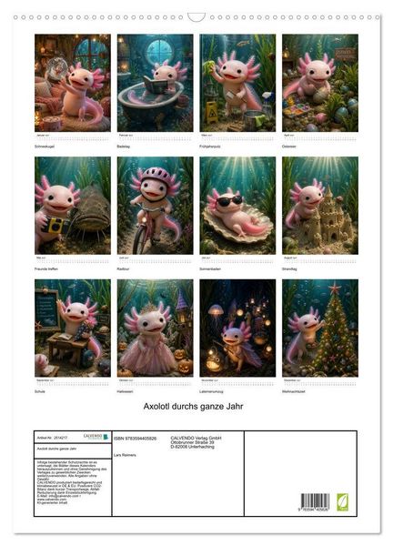 Produktbild: Axolotl durchs ganze Jahr (Wandkalender 2027 DIN A2 hoch), CALVENDO Monatskalender