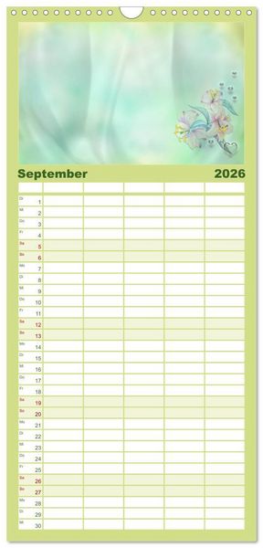 Produktbild: Familienplaner 2026 - Liebe wird im Herzen geboren mit 5 Spalten (Wandkalender, 21 x 45 cm) CALVENDO