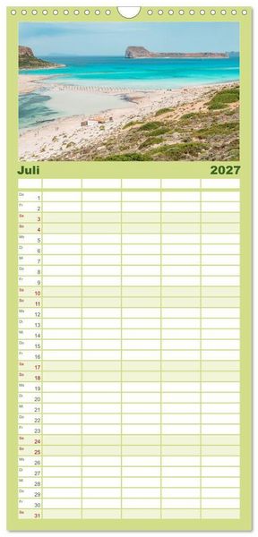 Produktbild: Familienplaner 2027 - Kreta - Die sch&ouml;nsten Str&auml;nde mit 5 Spalten (Wandkalender, 21 x 45 cm) CALVENDO