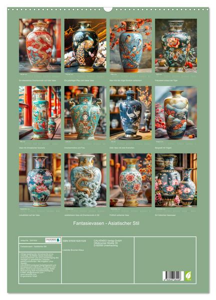 Produktbild: Fantasievasen - Asiatischer Stil (Wandkalender 2026 DIN A2 hoch), CALVENDO Monatskalender