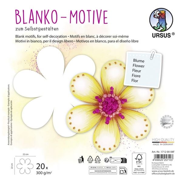 Produktbild: URSUS Kinderbasteln Blanko-Motive Blume, 20 Blatt