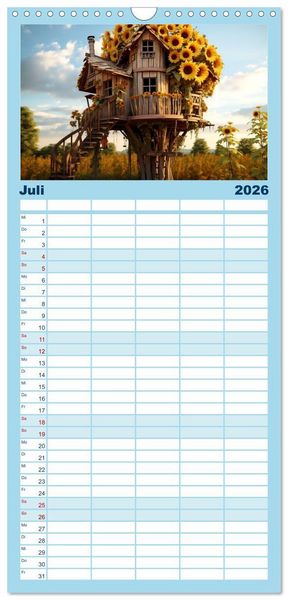 Produktbild: Familienplaner 2026 - Baumh&auml;user - Traumhafte Luftschl&ouml;sser mit 5 Spalten (Wandkalender, 21 x 45 cm) CALVENDO
