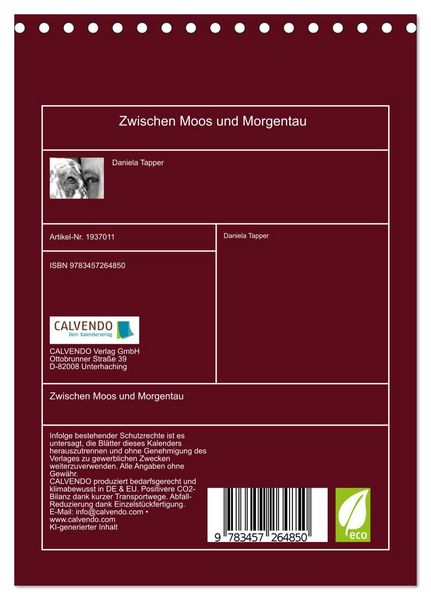 Produktbild: Zwischen Moos und Morgentau (Tischkalender 2026 DIN A5 hoch), CALVENDO Monatskalender
