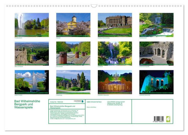 Produktbild: Bad Wilhelmsh&ouml;he Bergpark und Wasserspiele (Wandkalender 2026 DIN A2 quer), CALVENDO Monatskalender