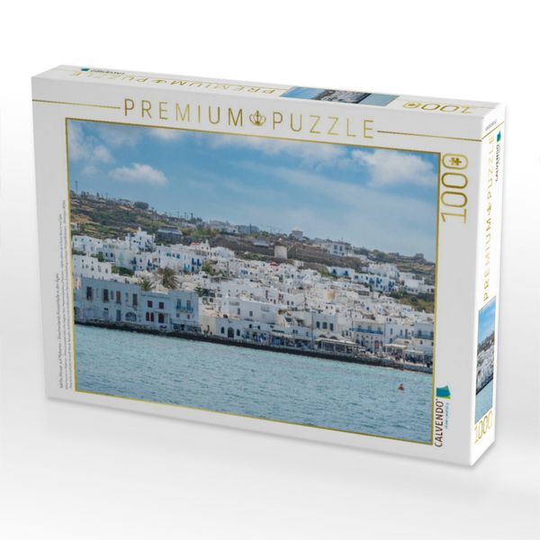 Produktbild: CALVENDO Puzzle Wei&szlig;e H&auml;user auf Mykonos - Griechenlands K&uuml;stenidylle in der &Auml;g&auml;is | 1000 Teile Lege-Gr&ouml;&szlig;e 64x48cm Foto-Puzzle f&uuml;r gl&uuml;ckliche Stunden