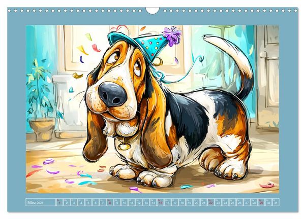 Produktbild: Basset Fun. Niedliche Hunde Cartoons zum Schmunzeln (Wandkalender 2026 DIN A3 quer), CALVENDO Monatskalender
