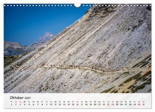 Produktbild: Drei Zinnen-Wanderung: Vom Misurinasee bis nach oben zum Rienzplateau (Wandkalender 2027 DIN A3 quer), CALVENDO Monatskalender