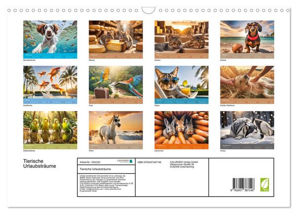 Produktbild: Tierische Urlaubstr&auml;ume (Wandkalender 2026 DIN A3 quer), CALVENDO Monatskalender
