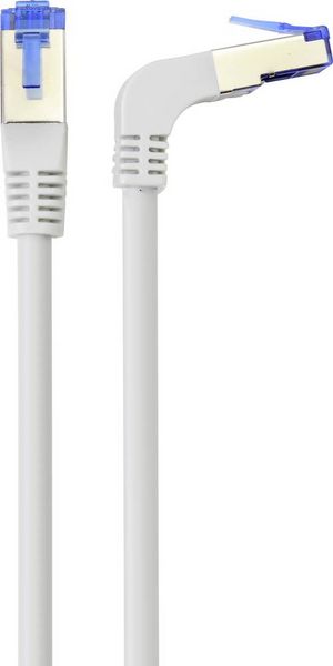 Produktbild: Renkforce RF-4892538 RJ45 Patchkabel CAT 6a S/FTP 10.00m Grau 90&deg; nach unten gewinkelt 1St.