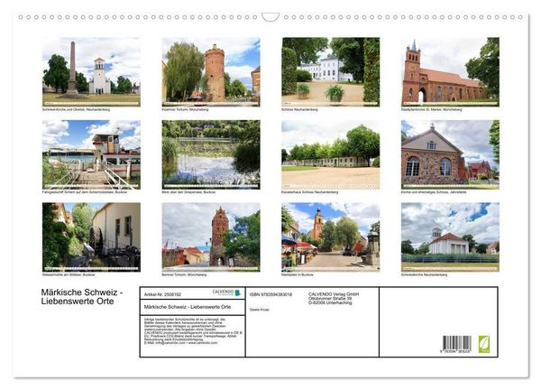 Produktbild: M&auml;rkische Schweiz - Liebenswerte Orte (Wandkalender 2027 DIN A2 quer), CALVENDO Monatskalender