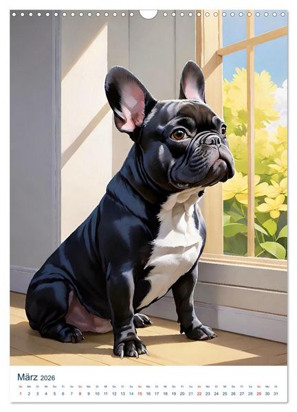 Produktbild: Franz&ouml;sische Bulldoggen. Kunstvoll gestaltete Portraits (Wandkalender 2026 DIN A3 hoch), CALVENDO Monatskalender