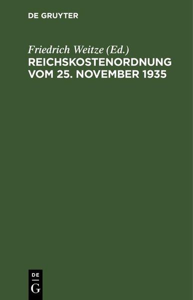 Produktbild: Reichskostenordnung vom 25. November 1935