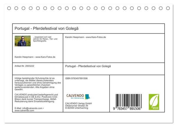 Produktbild: Portugal - Pferdefestival von Goleg&atilde; (Tischkalender 2026 DIN A5 quer), CALVENDO Monatskalender