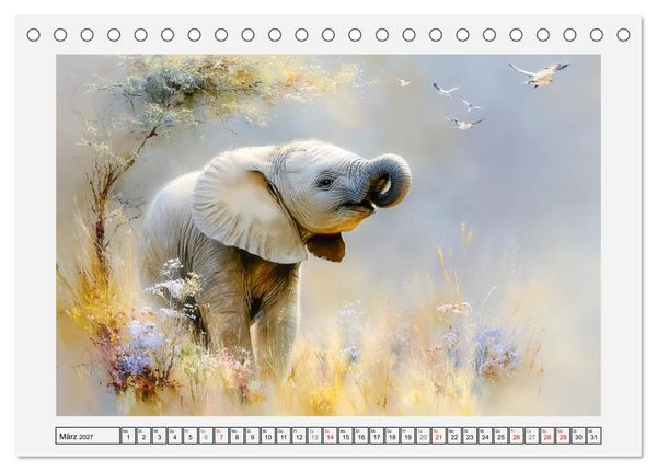 Produktbild: Elefanten. Graue Riesenbabys im Grasland (Tischkalender 2027 DIN A5 quer), CALVENDO Monatskalender