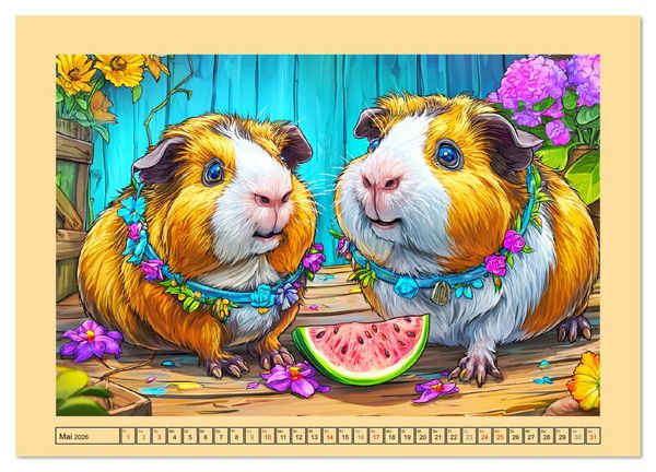 Produktbild: Niedliche Meerschweinchen. Zauberhafte Cartoons mit Witz und Charme (hochwertiger Premium Wandkalender 2026 DIN A2 quer), Kunstdruck in Hochglanz