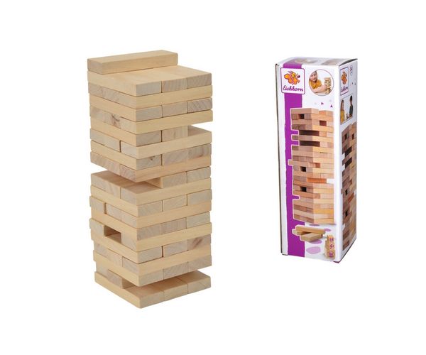 Produktbild: Eichhorn 100002466 - Stapelspiel, Wackelturm, Geschicklichkeitsspiel f&uuml;r die ganze Familie, Balance Tower gefertigt aus unbehandelten Holz, 54-teilig