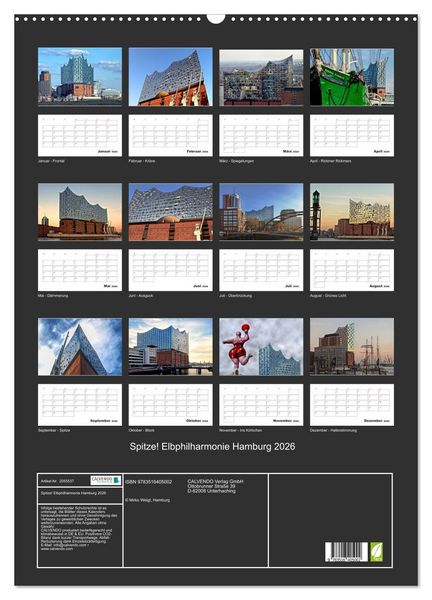 Produktbild: Spitze! Elbphilharmonie Hamburg 2026 (Wandkalender 2026 DIN A2 hoch), CALVENDO Monatskalender