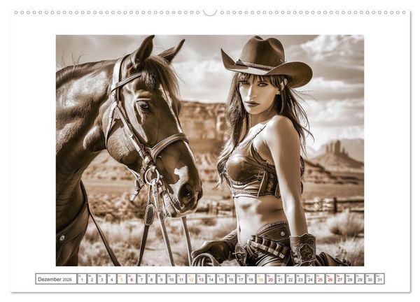Produktbild: Sattel und Sinnlichkeit - Begegnungen mit den Verf&uuml;hrerischen Cowgirls (hochwertiger Premium Wandkalender 2026 DIN A2 quer), Kunstdruck in Hochglanz