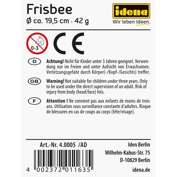 Produktbild: Idena Frisbee gelb gr&uuml;n blau &Oslash;19cm 3fach sortiert