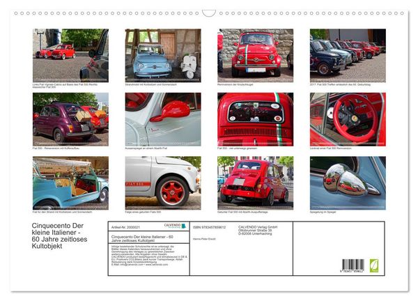 Produktbild: Cinquecento Der kleine Italiener - 60 Jahre zeitloses Kultobjekt (Wandkalender 2026 DIN A2 quer), CALVENDO Monatskalender