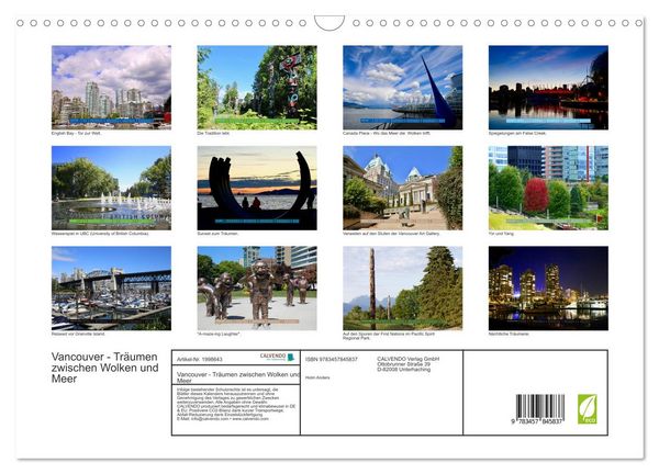 Produktbild: Vancouver - Tr&auml;umen zwischen Wolken und Meer (Wandkalender 2026 DIN A3 quer), CALVENDO Monatskalender