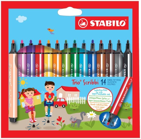 Produktbild: STABILO Gefederter Dreikant-Filzstift -   Trio Scribbi - 14er Pack - mit 14 verschiedenen Farben