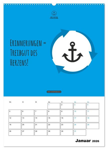 Produktbild: hafenprinzessin: Ankertr&auml;ume & Meer - Der moderne Zitate-Wandkalender f&uuml;r maritime Lebensmomente! (Wandkalender 2026 DIN A2 hoch), CALVENDO Monatskalender