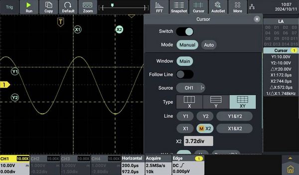 Produktbild: VOLTCRAFT DOV1254 LA Digital-Oszilloskop 125 MHz 4-Kanal 1.25 GSa/s 100 Mpts 12 Bit Digital-Speicher (DSO), Logic-Analyser 1 St.