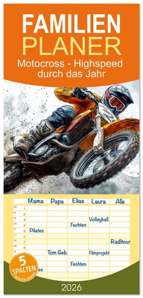 Produktbild: Familienplaner 2026 - Motocross - Highspeed durch das Jahr mit 5 Spalten (Wandkalender, 21 x 45 cm) CALVENDO