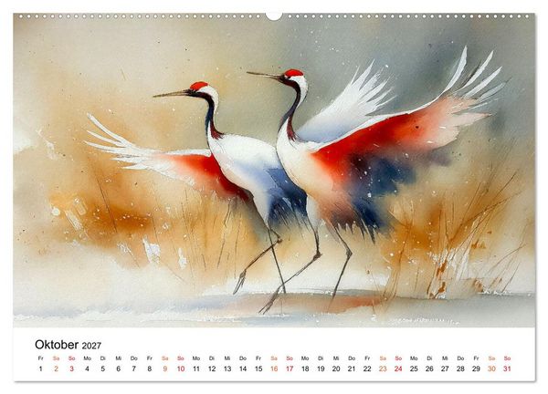 Produktbild: Kraniche zwischen Wind und Weite (hochwertiger Premium Wandkalender 2027 DIN A2 quer), Kunstdruck in Hochglanz