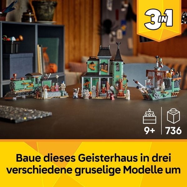 Produktbild: LEGO Creator Geisterhaus, 31167, 3-in-1 Spielzeug mit Haus und LEGO Zug