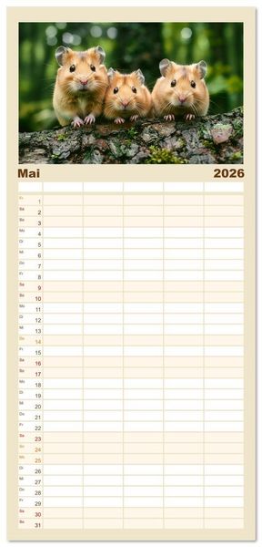Produktbild: Familienplaner 2026 - Wild und flauschig - Hamster - Abenteuer in freier Natur mit 5 Spalten (Wandkalender, 21 x 45 cm) CALVENDO