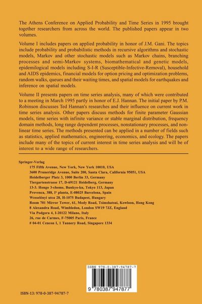 Produktbild: Athens Conference on Applied Probability and Time Series Analysis
