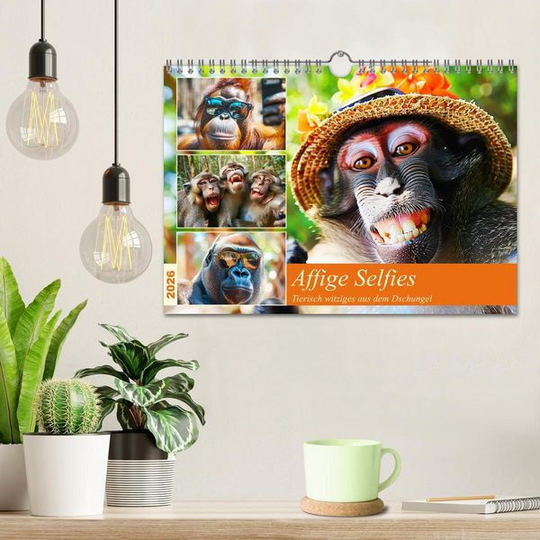 Produktbild: Affige Selfies. Tierisch witziges aus dem Dschungel (Wandkalender 2026 DIN A4 quer), CALVENDO Monatskalender