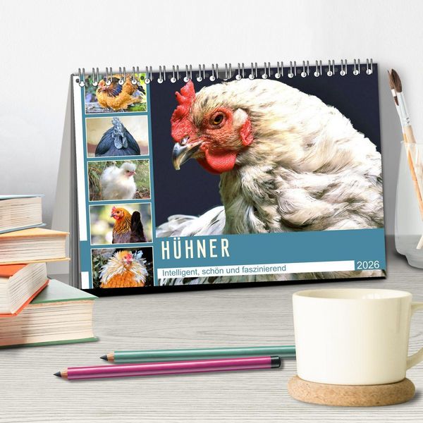 Produktbild: H&uuml;hner. Intelligent, sch&ouml;n und faszinierend (Tischkalender 2026 DIN A5 quer), CALVENDO Monatskalender