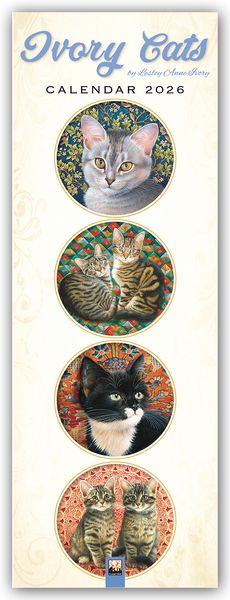 Produktbild: Ivory Cats &ndash; Gemalte Katzen &ndash; Slimline-Kalender 2026 &ndash; Original Flame Tree Publishing-Kalender Slimeline [Mehrsprachig] [Kalender]