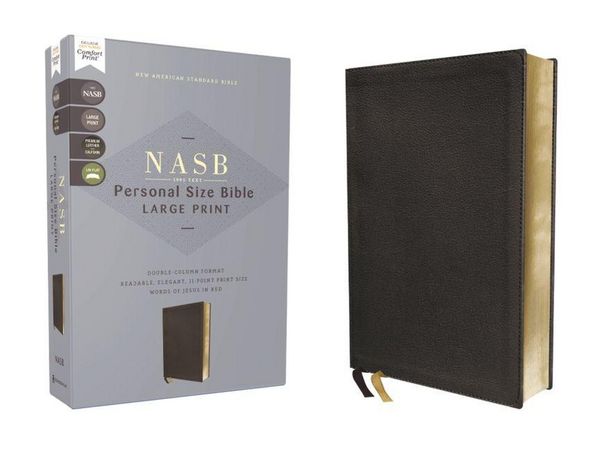 Produktbild: NASB, Personal Size Bible, Large Print, Genuine Leather, Calfskin, Black, Red Letter, 1995 Text, Comfort Print