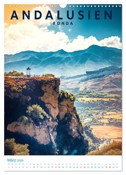 Produktbild: Andalusien - Old School Poster Style (Wandkalender 2026 DIN A3 hoch), CALVENDO Monatskalender