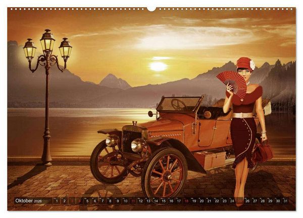 Produktbild: Oldtimer und Pin-Up Girls by Mausopardia (hochwertiger Premium Wandkalender 2026 DIN A2 quer), Kunstdruck in Hochglanz