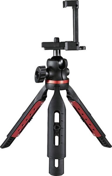 Produktbild: Hama Solid Tischstativ 1/4 Zoll Arbeitsh&ouml;he=16 - 19 cm Schwarz Kugelkopf, Wasserwaage, inkl. Smartphonehalter