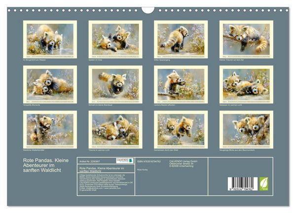 Produktbild: Rote Pandas. Kleine Abenteurer im sanften Waldlicht (Wandkalender 2027 DIN A3 quer), CALVENDO Monatskalender
