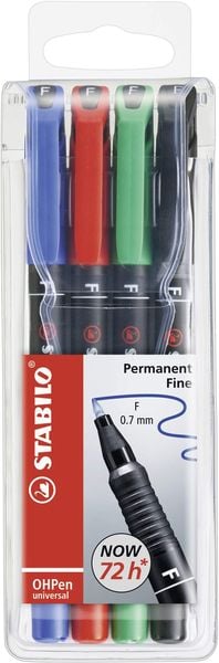 STABILO Folienstift Folienstift OHPen universal - permanent fein, 4er Set - grün, rot, blau, schwarz